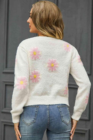 Cold Season Spirit Crew Neck Flower Sweater - MXSTUDIO.COM