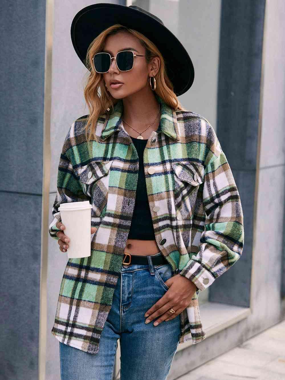Cold Season Style Plaid Button Down Shacket - MXSTUDIO.COM