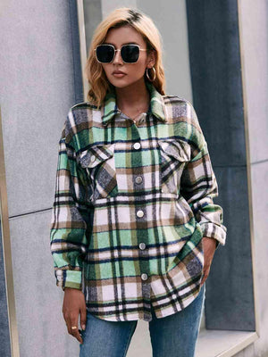 Cold Season Style Plaid Button Down Shacket - MXSTUDIO.COM