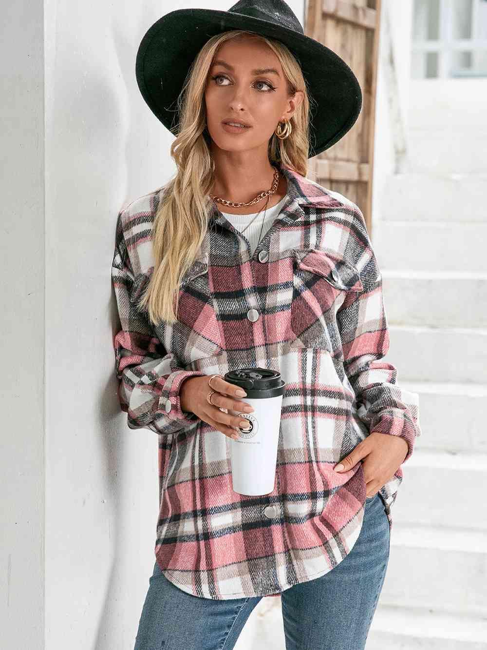 Cold Season Style Plaid Button Down Shacket - MXSTUDIO.COM