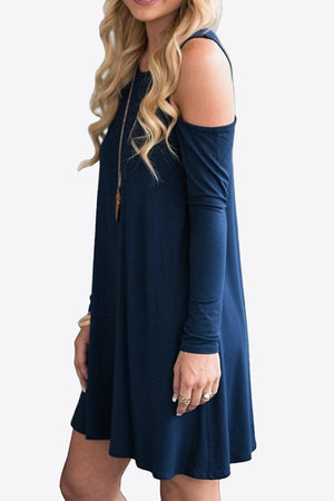 Cold-Shoulder Long Sleeve Round Neck Dress - MXSTUDIO.COM