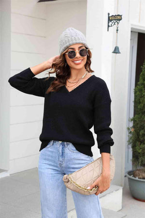 Cold Weather Delight V Neck Knit Sweater - MXSTUDIO.COM