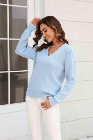 Cold Weather Delight V Neck Knit Sweater - MXSTUDIO.COM