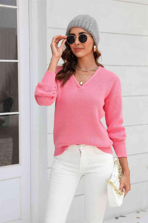 Cold Weather Delight V Neck Knit Sweater - MXSTUDIO.COM