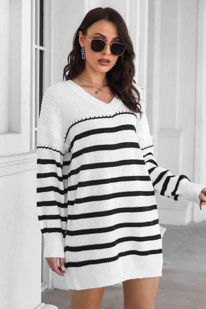 Cold Weather Style Striped Sweater Dress - MXSTUDIO.COM