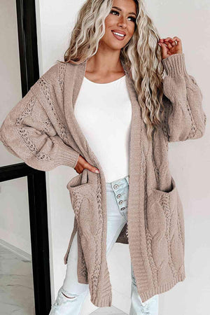 Cold Weather Vibe Cable Knit Cardigan With Pockets - MXSTUDIO.COM