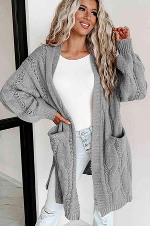 Cold Weather Vibe Cable Knit Cardigan With Pockets - MXSTUDIO.COM
