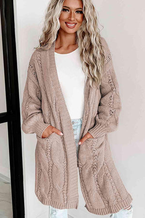 Cold Weather Vibe Cable Knit Cardigan With Pockets - MXSTUDIO.COM