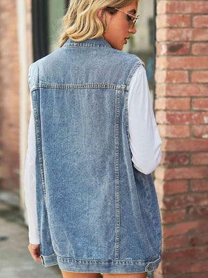 Collared Buttoned Oversized Denim Vest - MXSTUDIO.COM