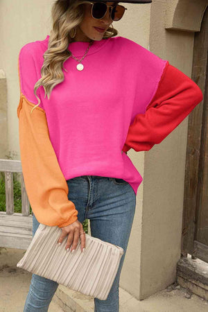 Color Block Dropped Shoulder Sweater - MXSTUDIO.COM