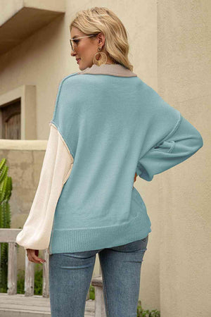 Color Block Dropped Shoulder Sweater - MXSTUDIO.COM