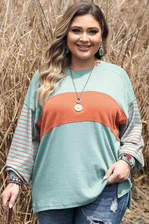 Color Block Plus Size Long Sleeve T-Shirt - MXSTUDIO.COM