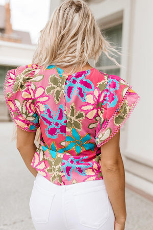 Color Your Day Floral Flutter Sleeve Top - MXSTUDIO.COM