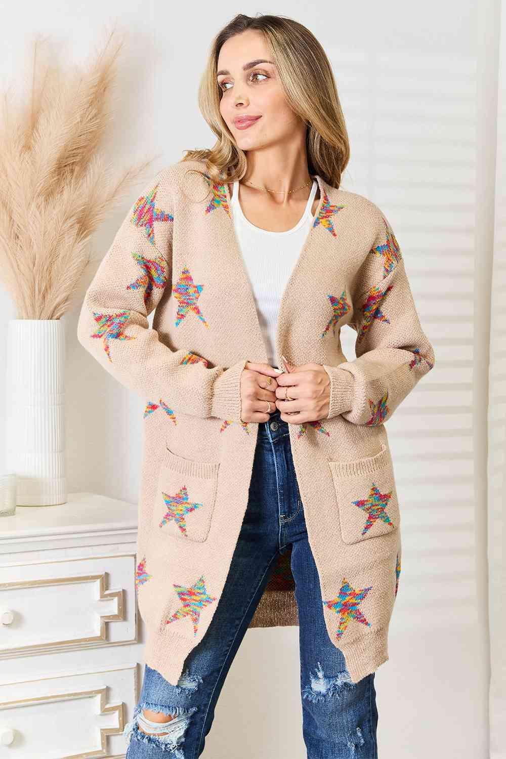 Colorful Star Pattern Longline Open Front Cardigan-MXSTUDIO.COM