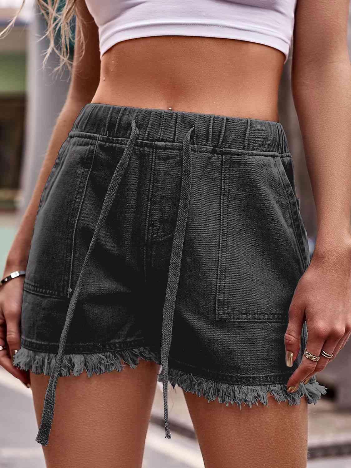 Comfort And Style Raw Hem Drawstring Denim Shorts - MXSTUDIO.COM