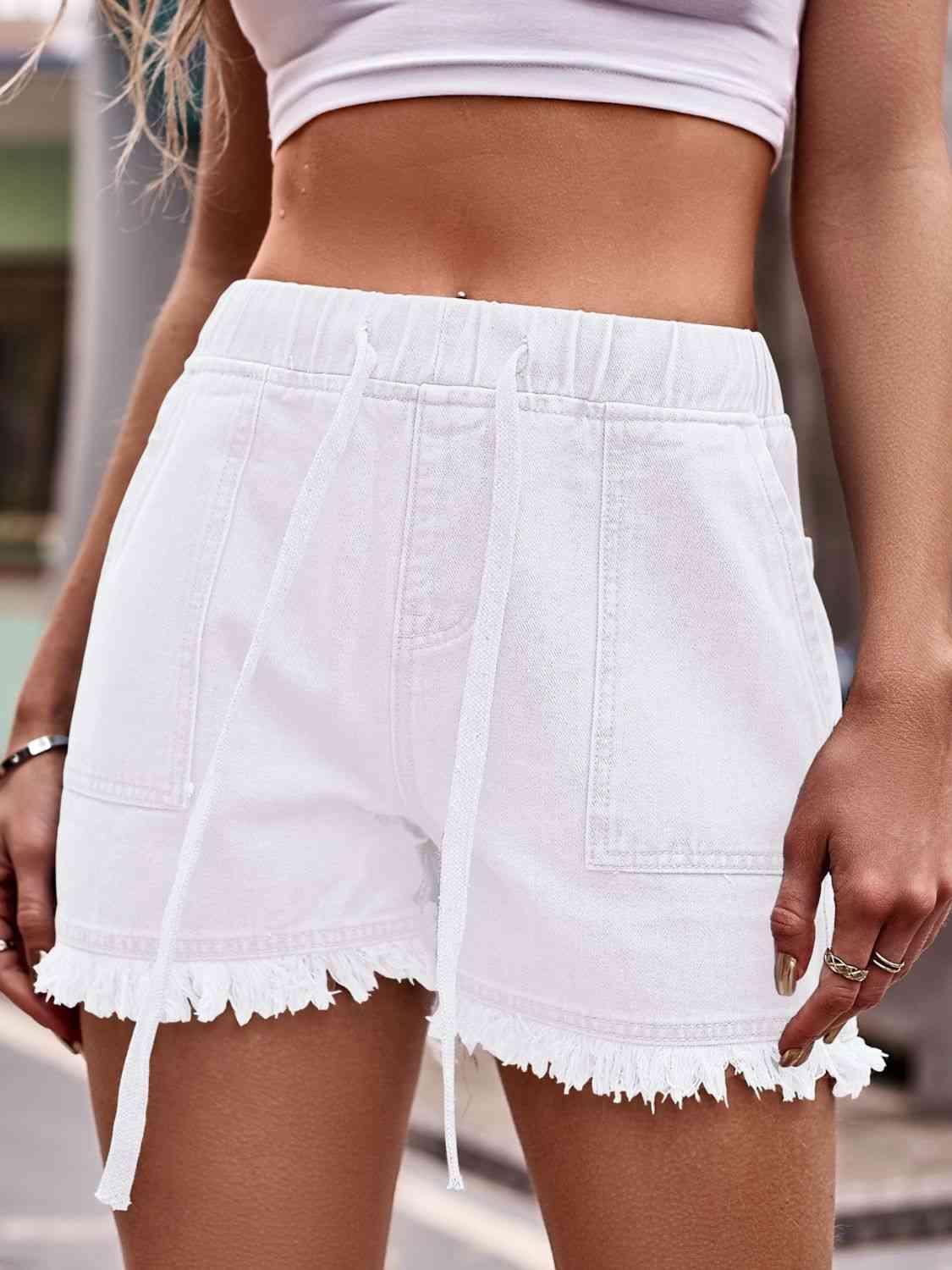 Comfort And Style Raw Hem Drawstring Denim Shorts - MXSTUDIO.COM