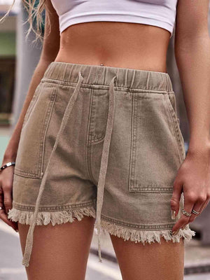 Comfort And Style Raw Hem Drawstring Denim Shorts - MXSTUDIO.COM