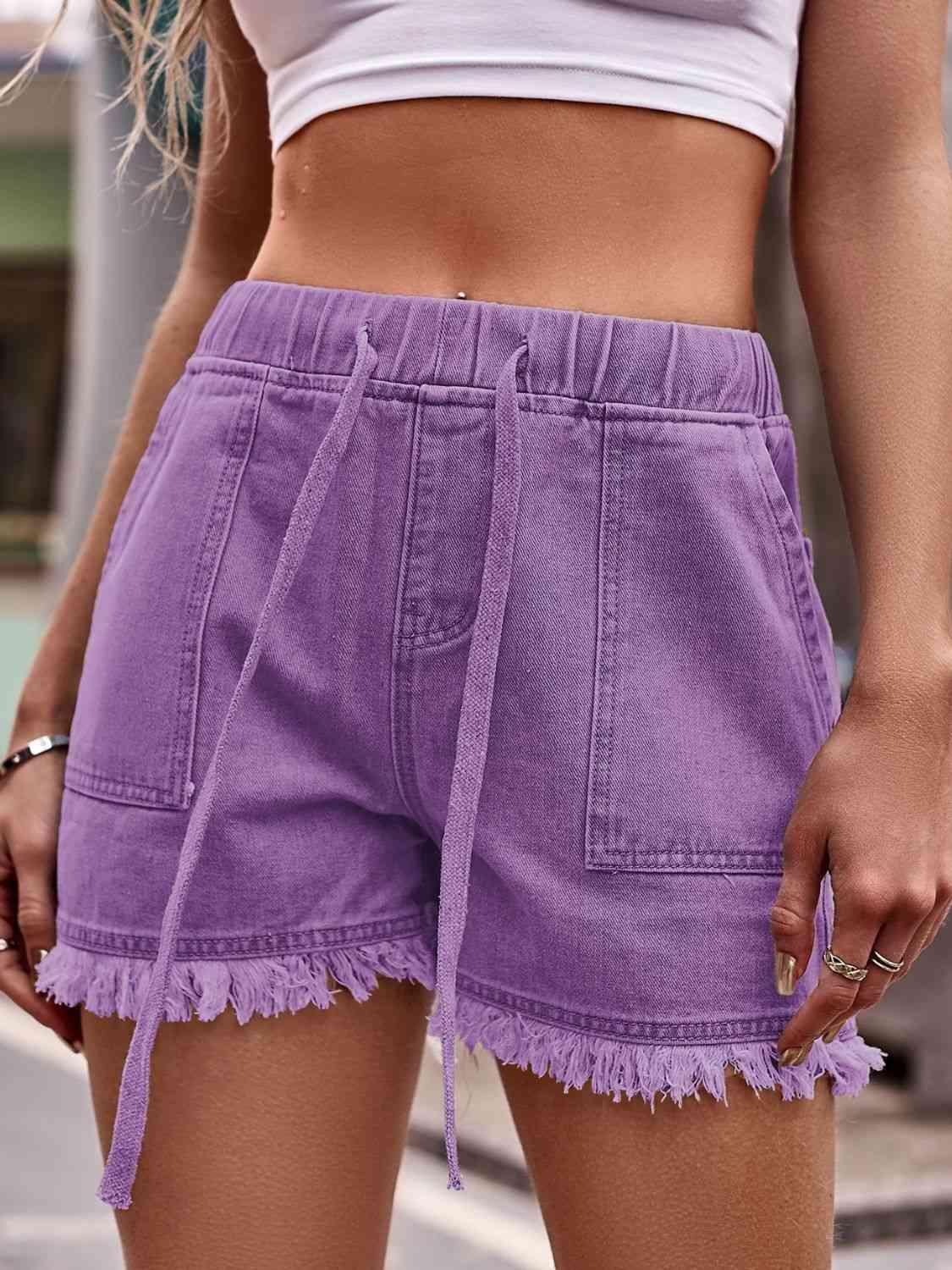 Comfort And Style Raw Hem Drawstring Denim Shorts - MXSTUDIO.COM