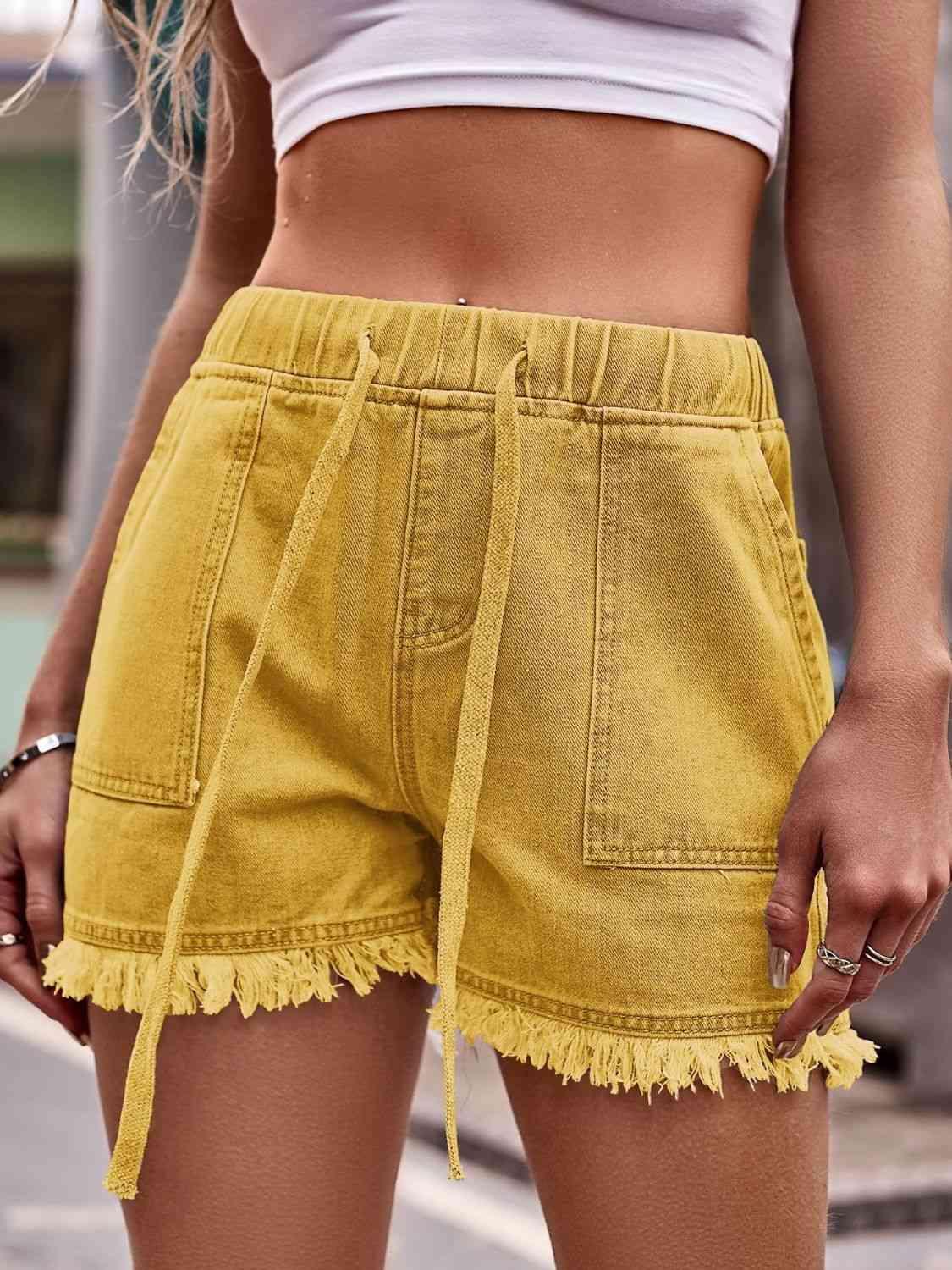 Comfort And Style Raw Hem Drawstring Denim Shorts - MXSTUDIO.COM