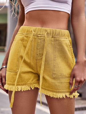 Comfort And Style Raw Hem Drawstring Denim Shorts - MXSTUDIO.COM