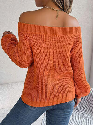 Comfort With A Twist Off Shoulder Knit Sweater-MXSTUDIO.COM