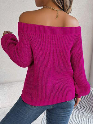 Comfort With A Twist Off Shoulder Knit Sweater-MXSTUDIO.COM