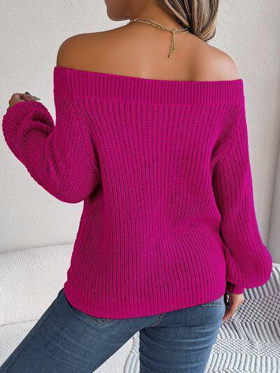 Comfort With A Twist Off Shoulder Knit Sweater-MXSTUDIO.COM