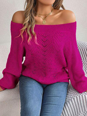 Comfort With A Twist Off Shoulder Knit Sweater-MXSTUDIO.COM