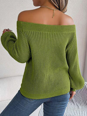 Comfort With A Twist Off Shoulder Knit Sweater-MXSTUDIO.COM
