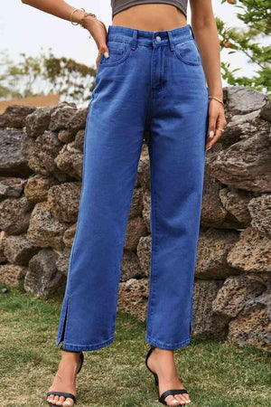 Comfy All Day High Waist Loose Fit Ankle Slit Jeans - MXSTUDIO.COM
