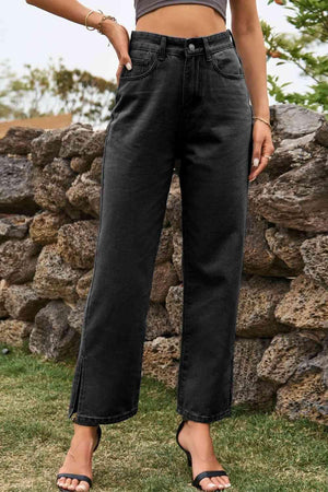 Comfy All Day High Waist Loose Fit Ankle Slit Jeans - MXSTUDIO.COM