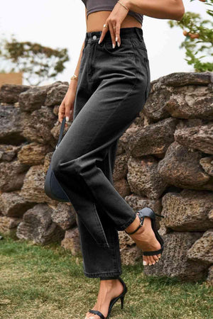 Comfy All Day High Waist Loose Fit Ankle Slit Jeans - MXSTUDIO.COM