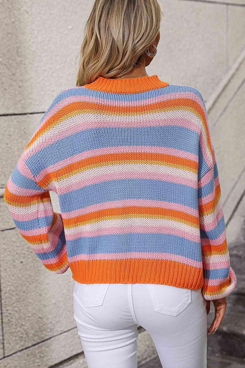 Comfy Autumn Knit Striped Pullover Sweater-MXSTUDIO.COM