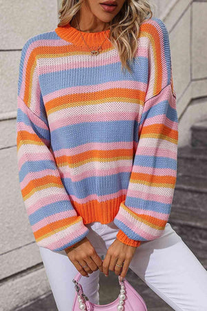 Comfy Autumn Knit Striped Pullover Sweater-MXSTUDIO.COM