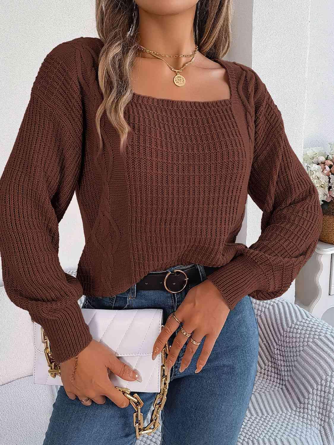 Comfy Belle Knitted Square Neck Sweater-MXSTUDIO.COM