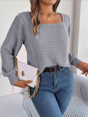 Comfy Belle Knitted Square Neck Sweater-MXSTUDIO.COM