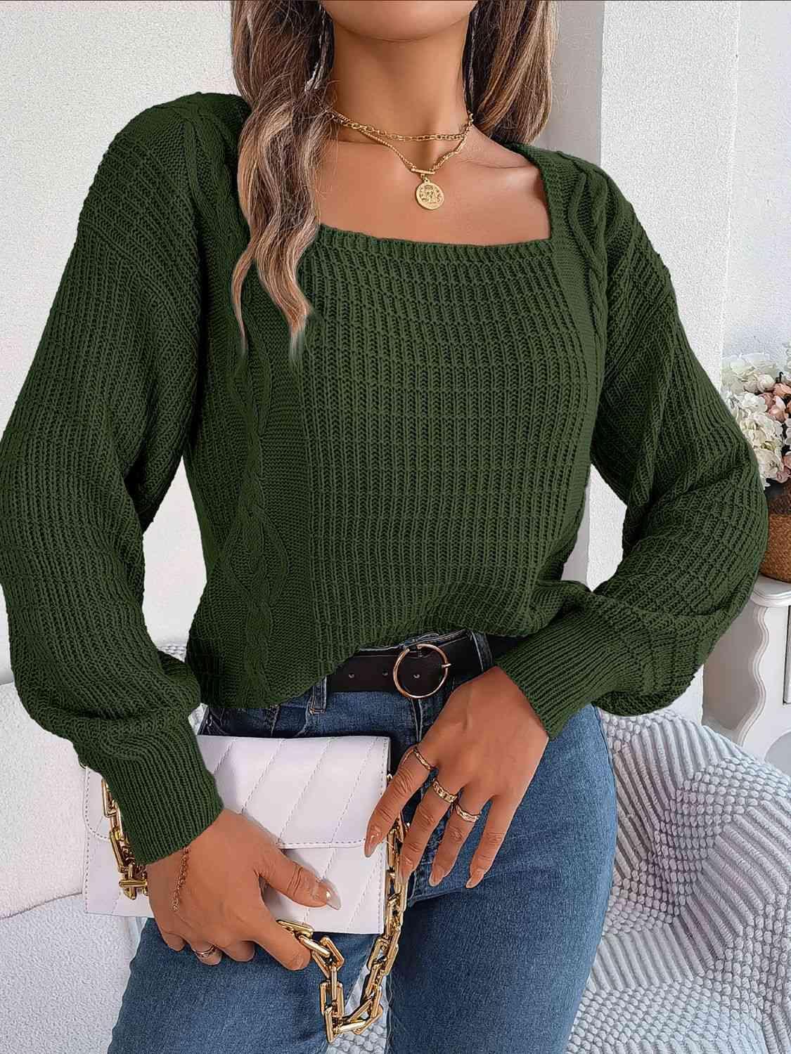 Comfy Belle Knitted Square Neck Sweater-MXSTUDIO.COM