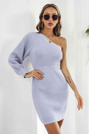 Comfy Chic Knitted One Shoulder Sweater Dress - MXSTUDIO.COM