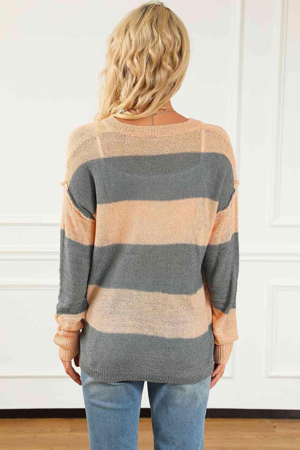 Comfy Chic Quarter Button Striped Henley Sweater - MXSTUDIO.COM
