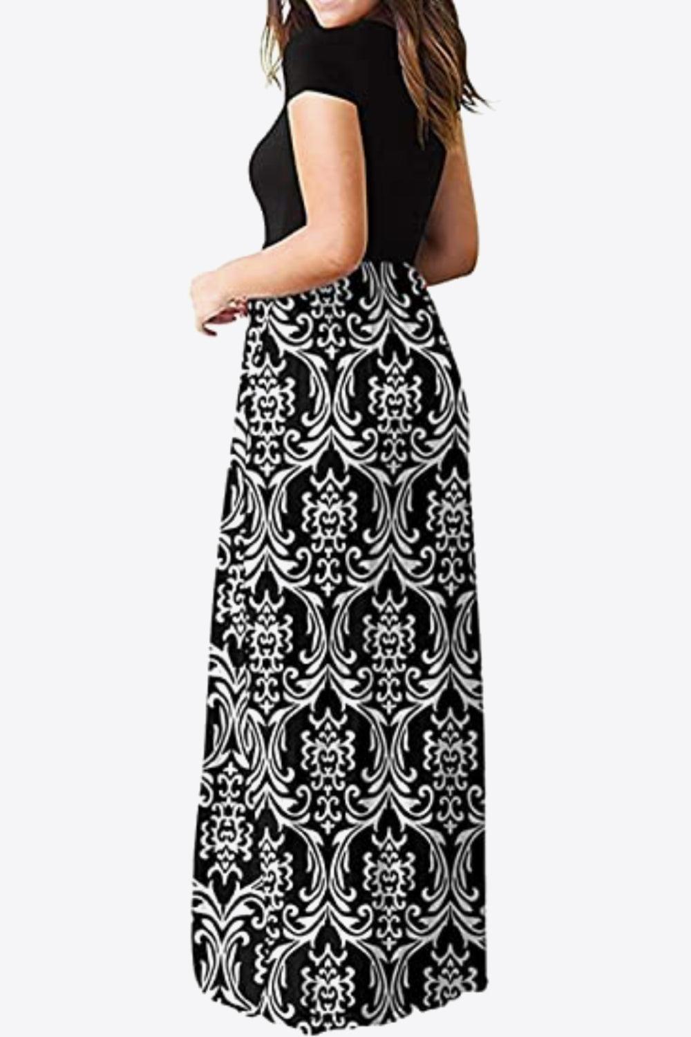 Comfy Chic Short Sleeve Floral A Line Maxi Dress - MXSTUDIO.COM