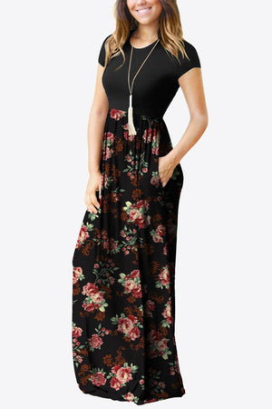 Comfy Chic Short Sleeve Floral A Line Maxi Dress - MXSTUDIO.COM