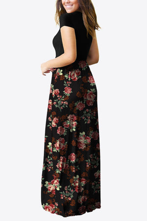 Comfy Chic Short Sleeve Floral A Line Maxi Dress - MXSTUDIO.COM