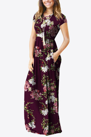 Comfy Chic Short Sleeve Floral A Line Maxi Dress - MXSTUDIO.COM