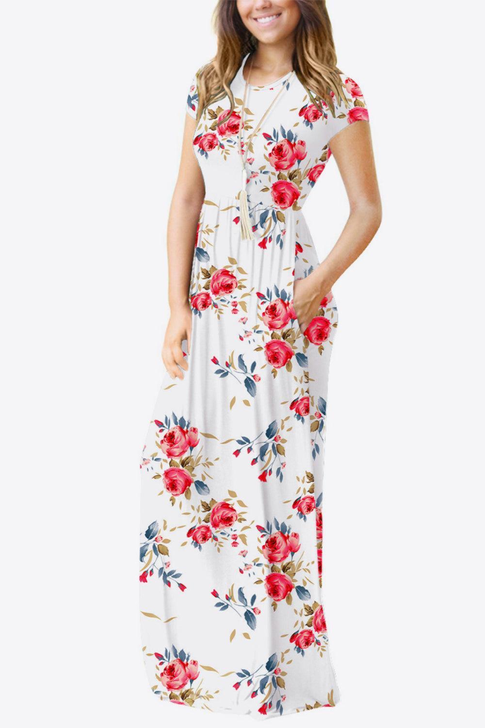 Comfy Chic Short Sleeve Floral A Line Maxi Dress - MXSTUDIO.COM