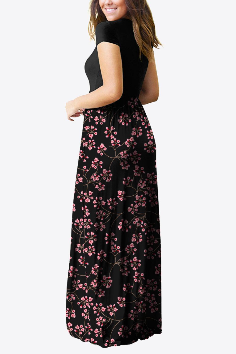 Comfy Chic Short Sleeve Floral A Line Maxi Dress - MXSTUDIO.COM