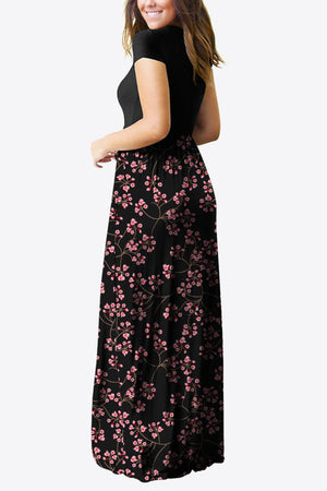 Comfy Chic Short Sleeve Floral A Line Maxi Dress - MXSTUDIO.COM
