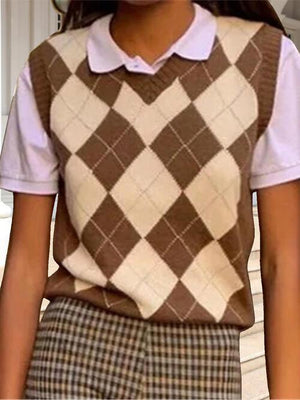 Comfy Classic Argyle Pattern Sweater Vest-MXSTUDIO.COM