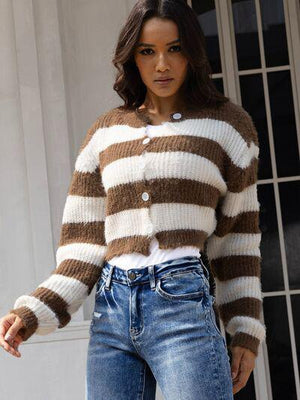 Comfy Confidence Button Up Striped Cardigan-MXSTUDIO.COM