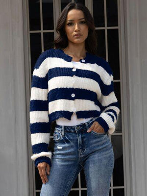 Comfy Confidence Button Up Striped Cardigan-MXSTUDIO.COM