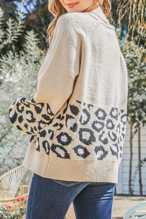 Comfy Wild Knit Crew Neck Leopard Print Sweater-MXSTUDIO.COM